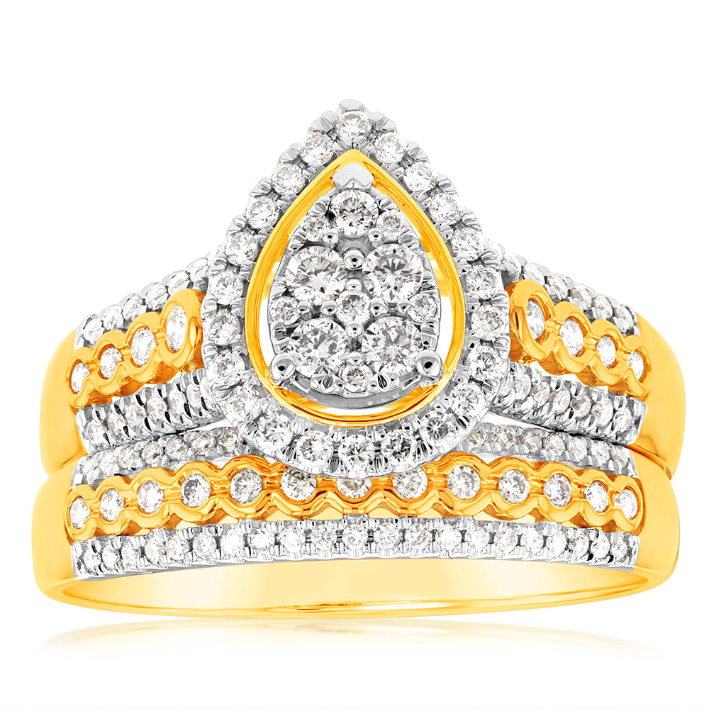 Stunning 9ct Yellow Gold 3/4 Carat 2-Ring Bridal Set with 124 Sparkling Diamonds