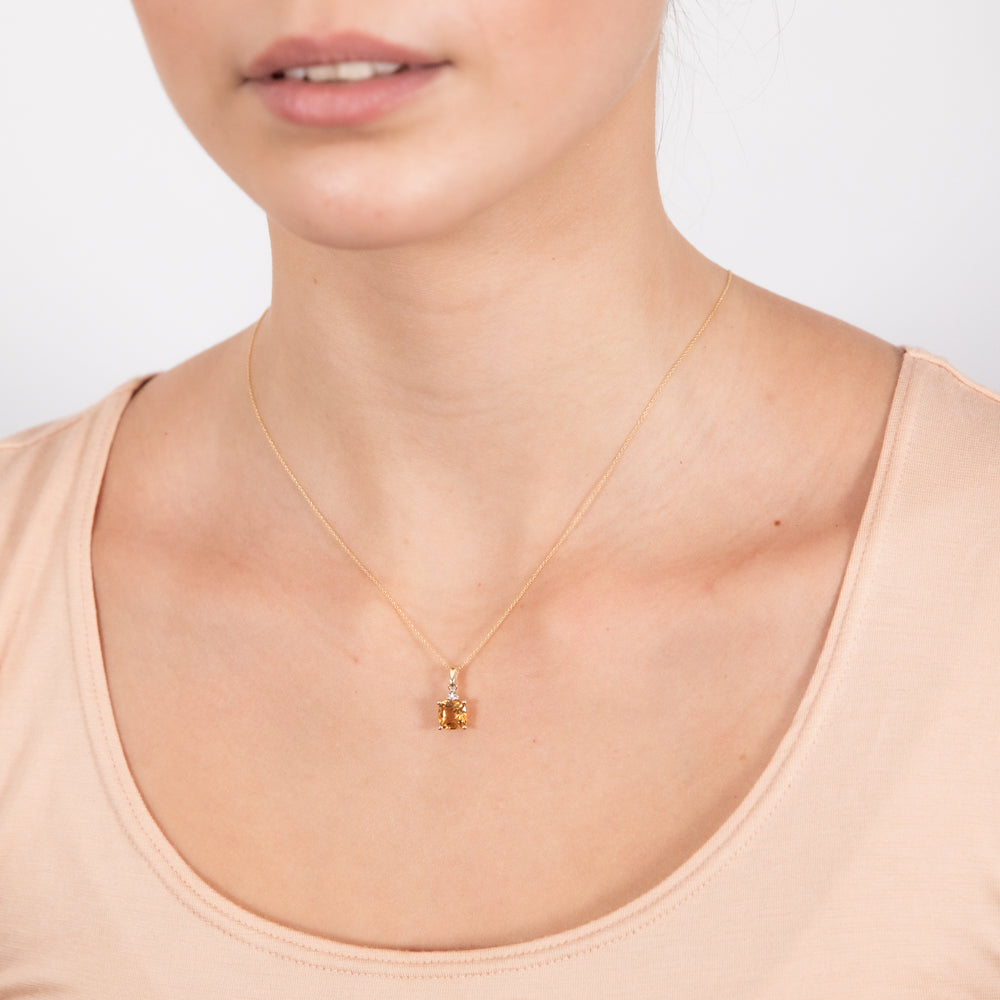 1.4ct Citrine and Diamond Pendant in 9ct Yellow Gold on 45cm Chain