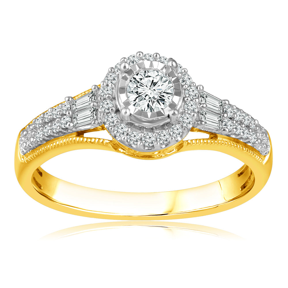 Halo-Style 10ct Yellow Gold Ring with 0.45 Carat Solitaire Diamond