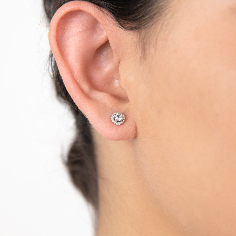 Stunning 9ct White Gold Stud Earrings with Aquamarine and Diamond Halo Design
