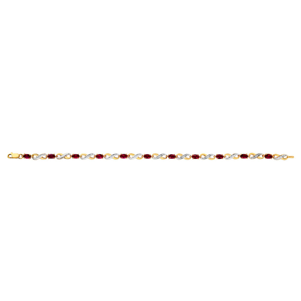 18cm 9 Carat Yellow Gold Crafted Ruby and Diamond Infinity Bracelet - A Timeless Jewelry Piece