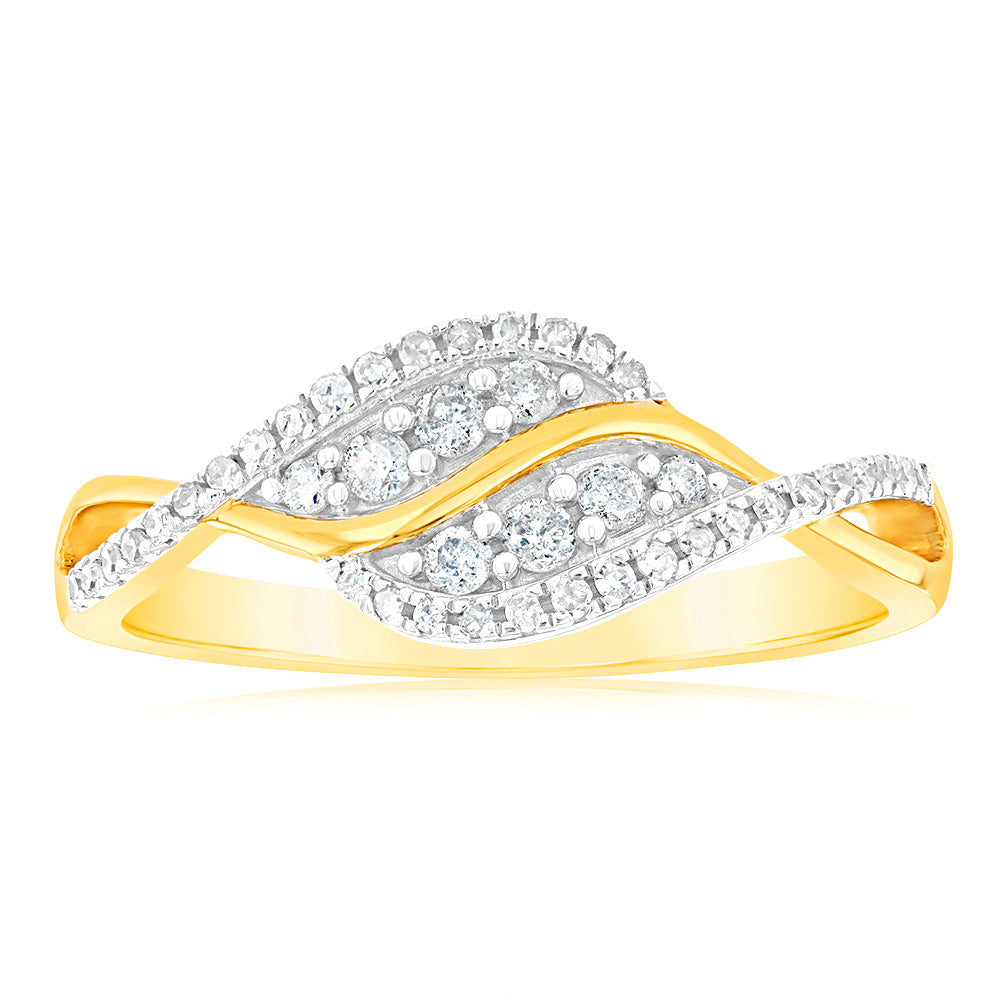 1/4 Carat Swirling Diamond Ring Crafted in 9ct Yellow Gold