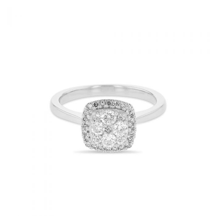 Half - Carat Cushion - Cut Diamond Halo Engagement Ring Crafted in 9 - carat White Gold