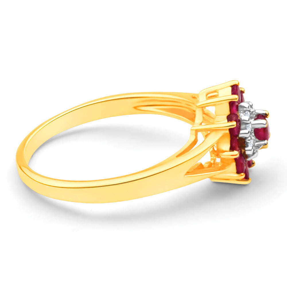 Exquisite 9ct Yellow Gold Ring with Natural Ruby and Diamond Cluster