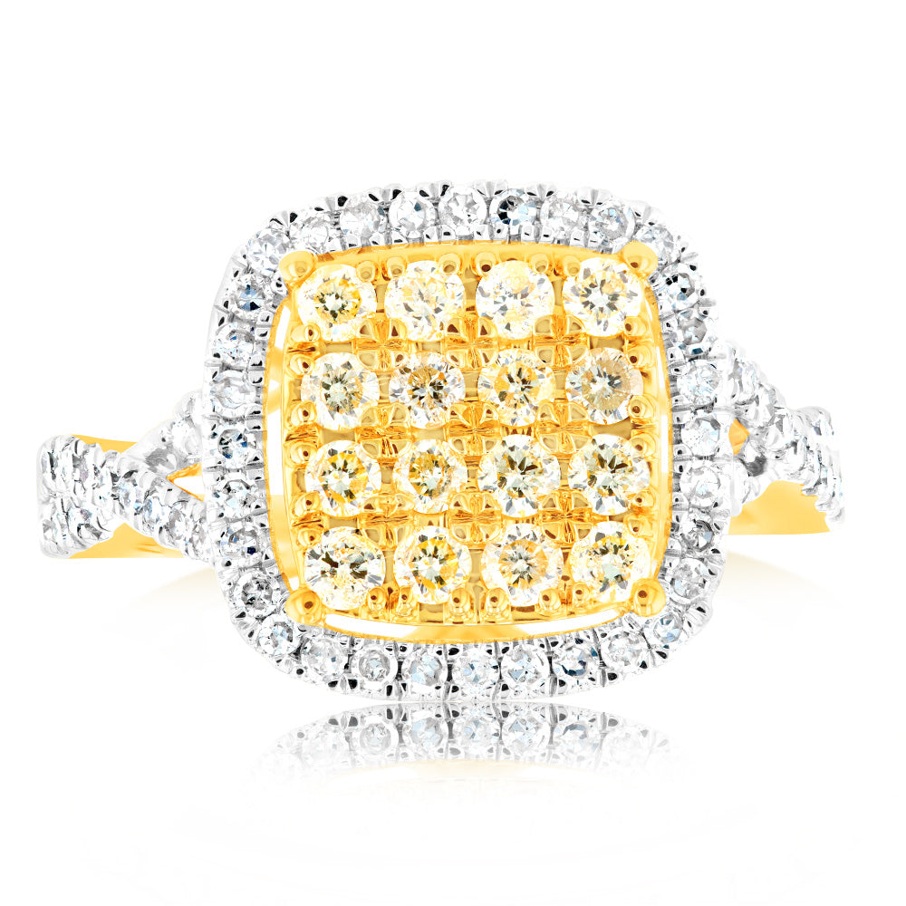 Exquisite 14ct 1 Carat Cushion - Shaped Diamond Ring Adorned with 84 Brilliantly - Cut Diamonds