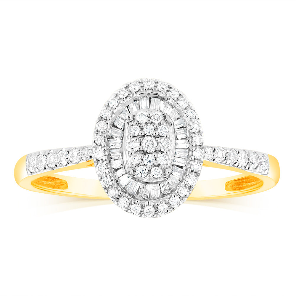 0.30 Carat Natural Diamond 9ct Yellow Gold Oval Ring