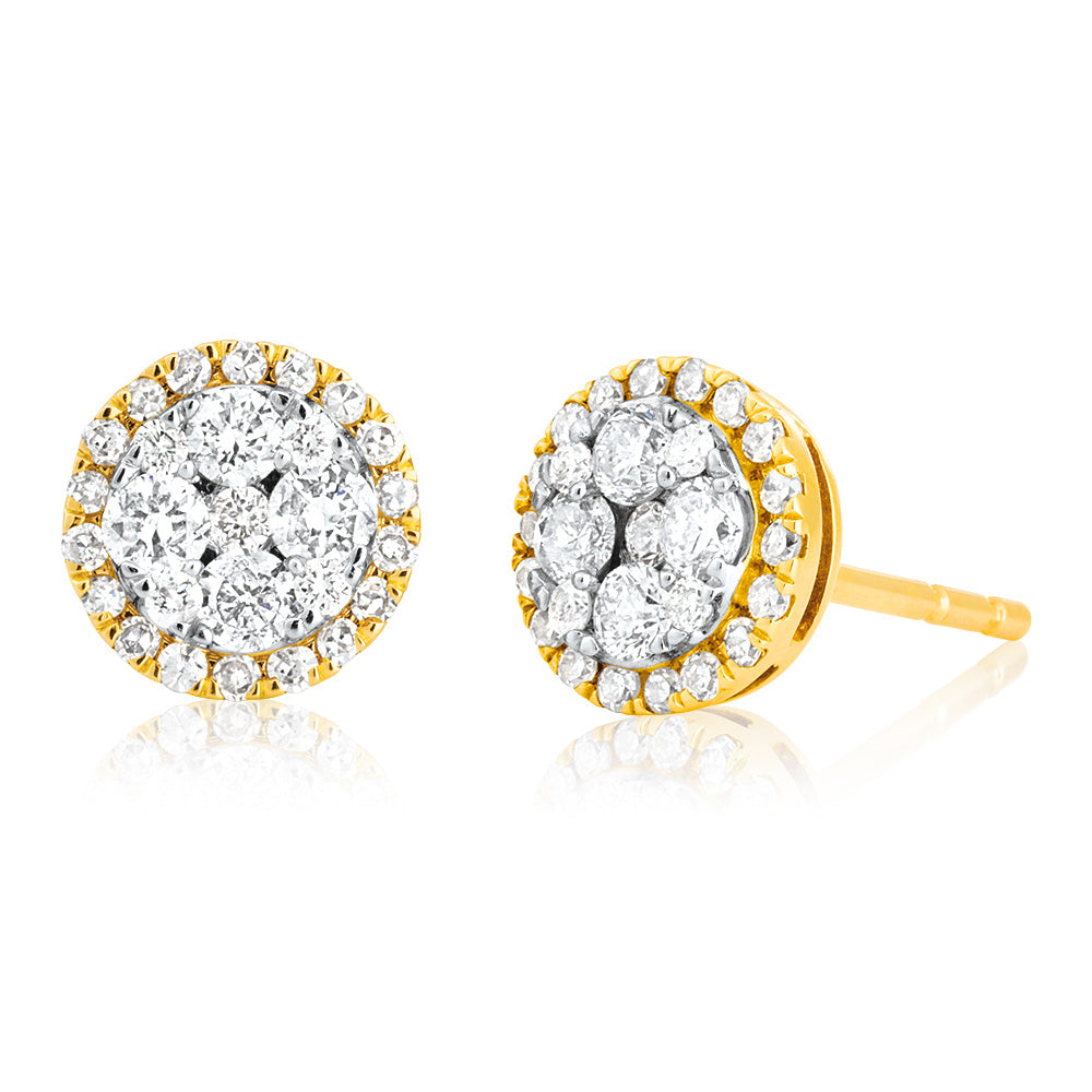 Gorgeous 9ct Yellow Gold 1/2 Carat Cluster Diamond Stud Earrings