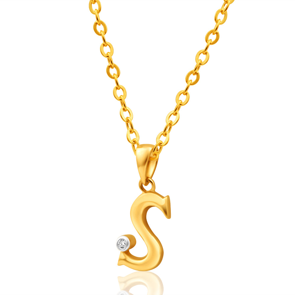 9-carat Yellow Gold Diamond-encrusted Initial 'S' Pendant for Necklaces