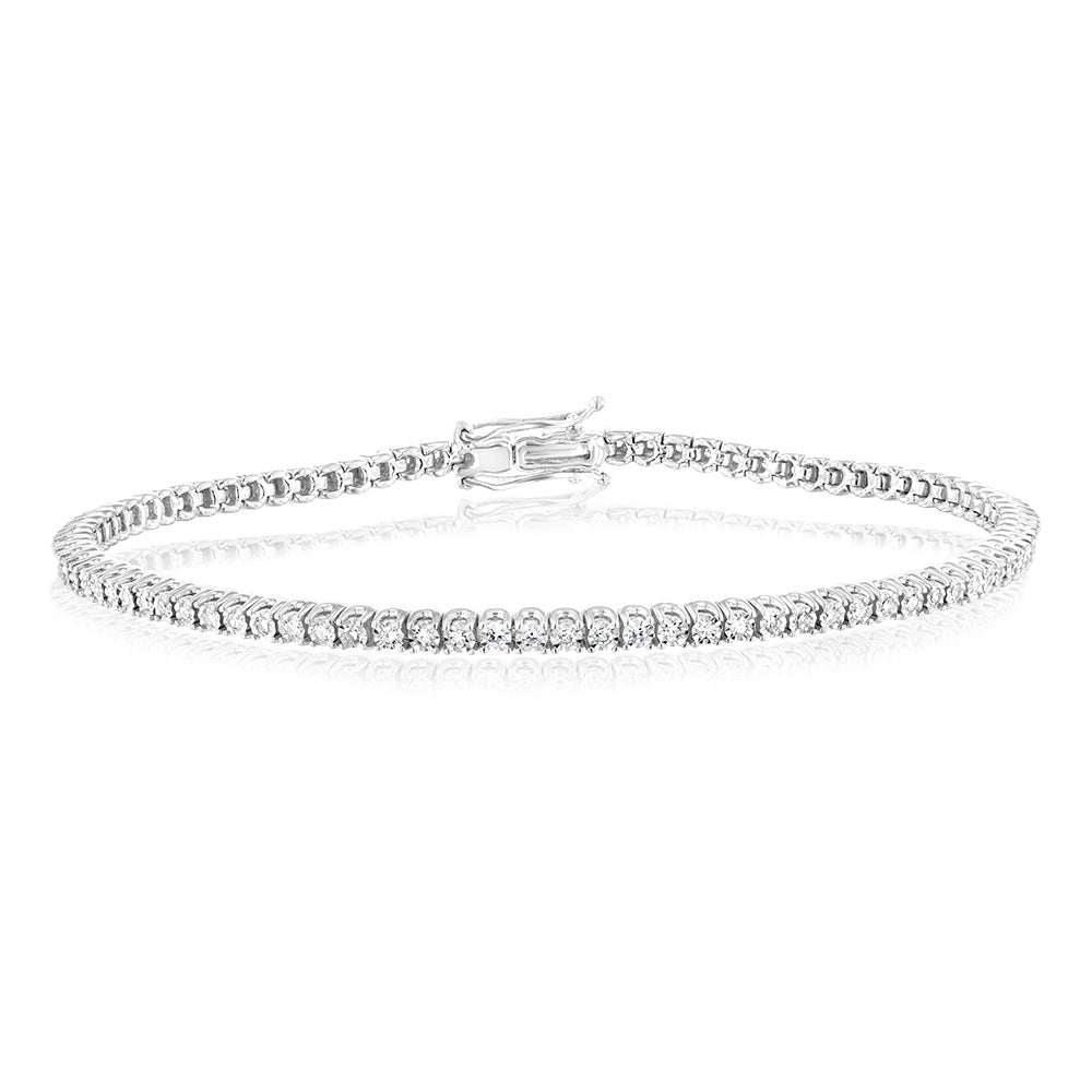 Half-Carat Luminescent Laboratory-Grown Diamond 17.5cm Tennis Bracelet Crafted in 9-Carat White Gold, A Stunning Jewelry Piece