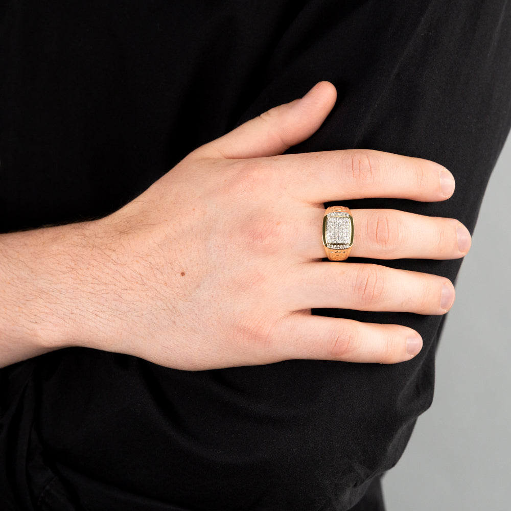 10-Carat Yellow Gold Men's Dress Ring Featuring a Half-Carat Diamond Cluster