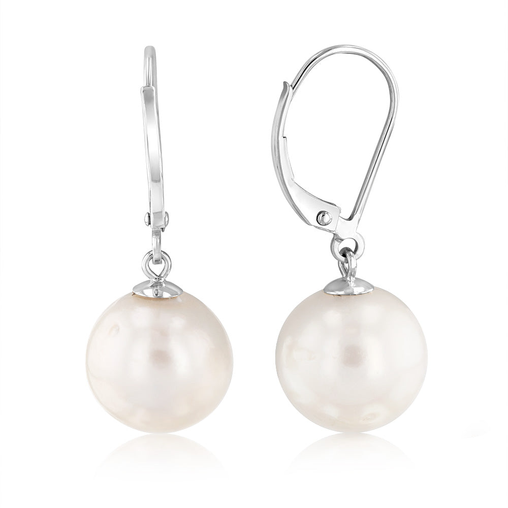 Exquisite 9-carat White Gold 10 - 11mm White South Sea Pearl Drop Style Earrings for Jewelry Lovers
