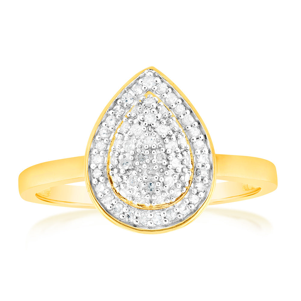 Exquisite 1/5 Carat Pear - Shaped Diamond Ring Set in 9ct Yellow Gold