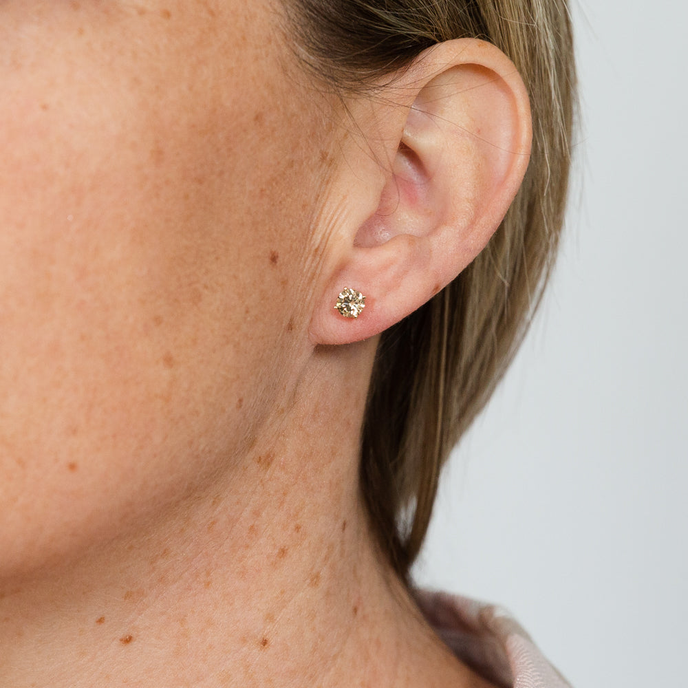 14ct Yellow Gold 1.2 Carat Natural Australian Champagne Diamond Studs with Secure Screwback