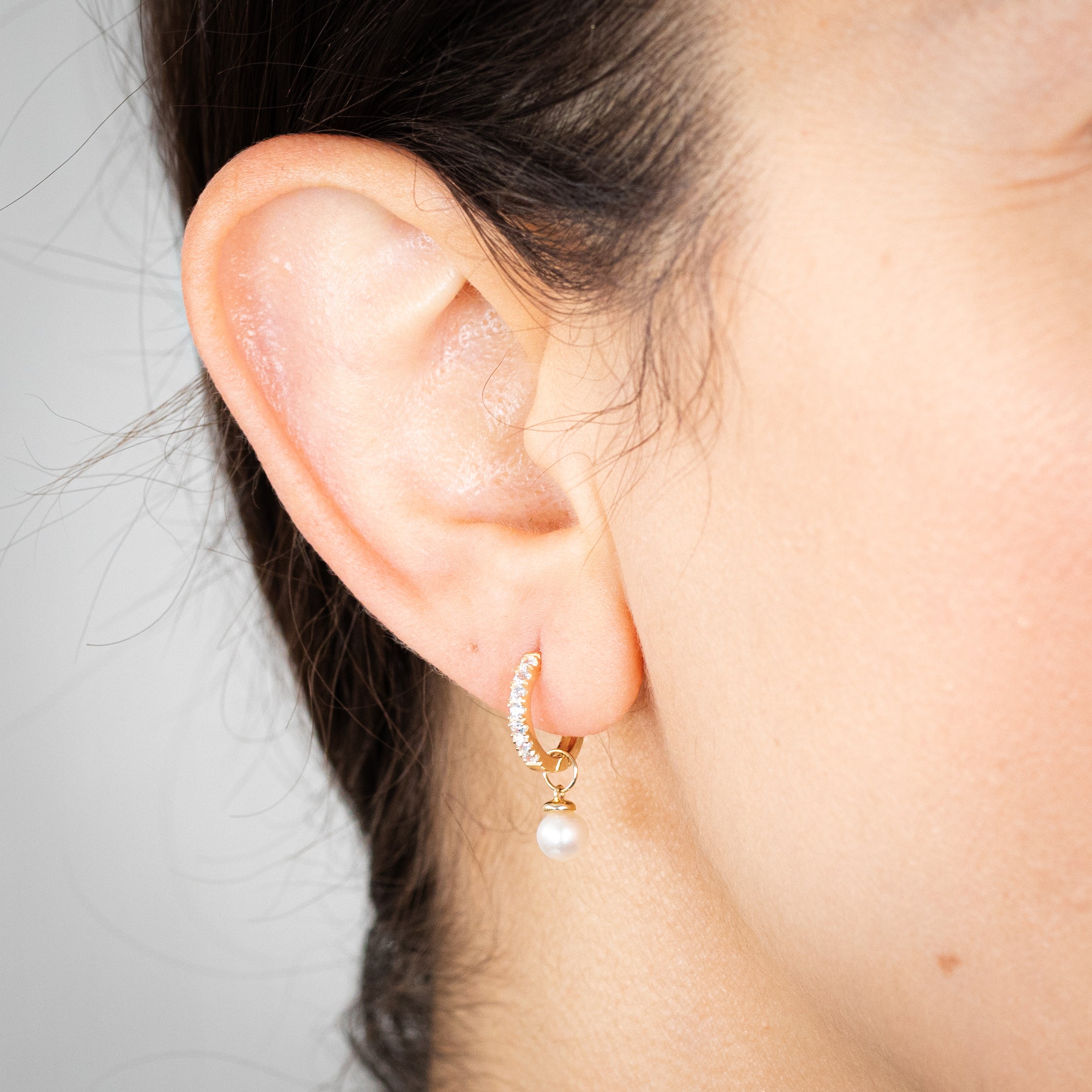 Exquisite 9ct Yellow Gold Hoop Earrings with Freshwater Pearls and Cubic Zirconia Accents