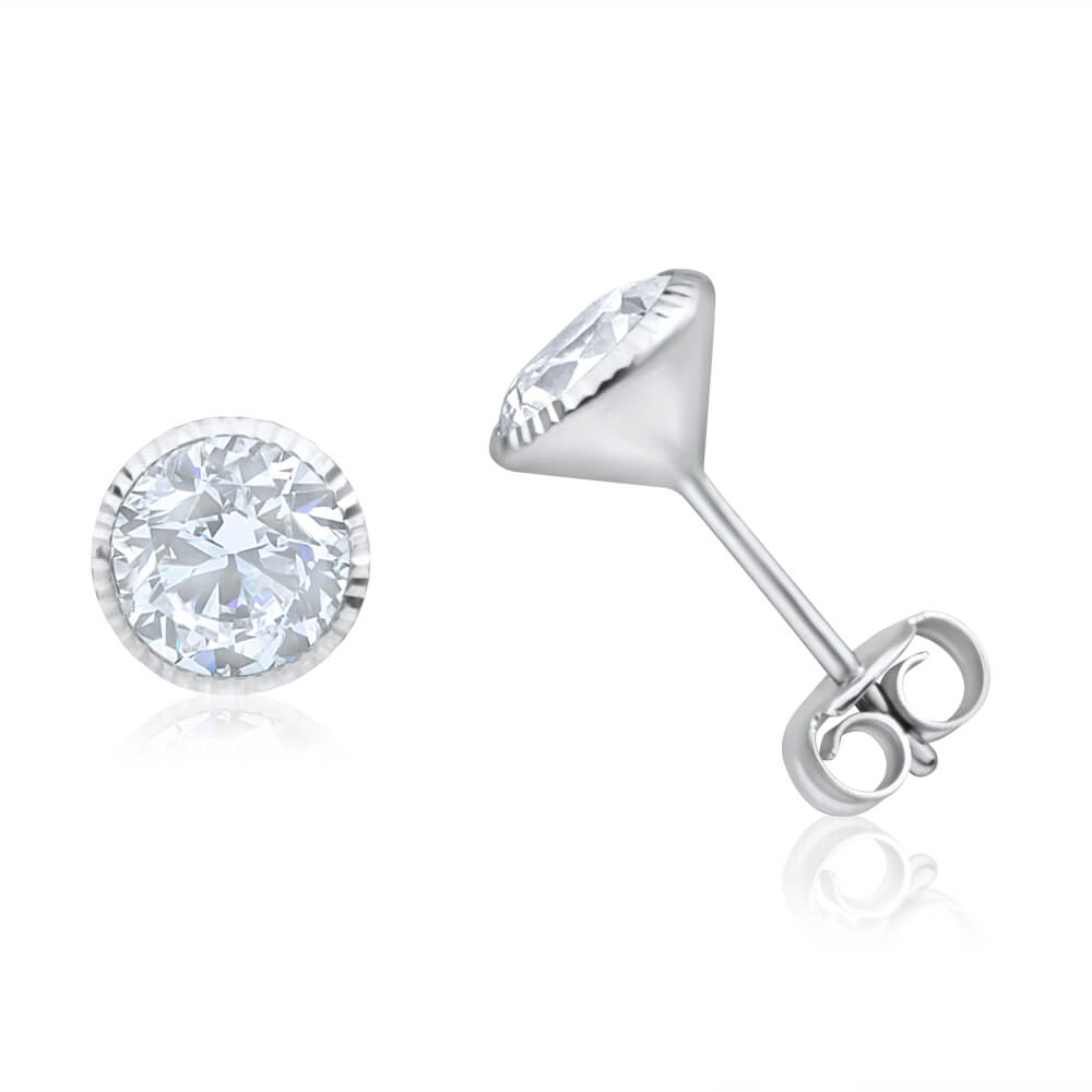 Gorgeous 9 Carat White Gold 6mm Cubic Zirconia Stud Earrings for Everyday Wear
