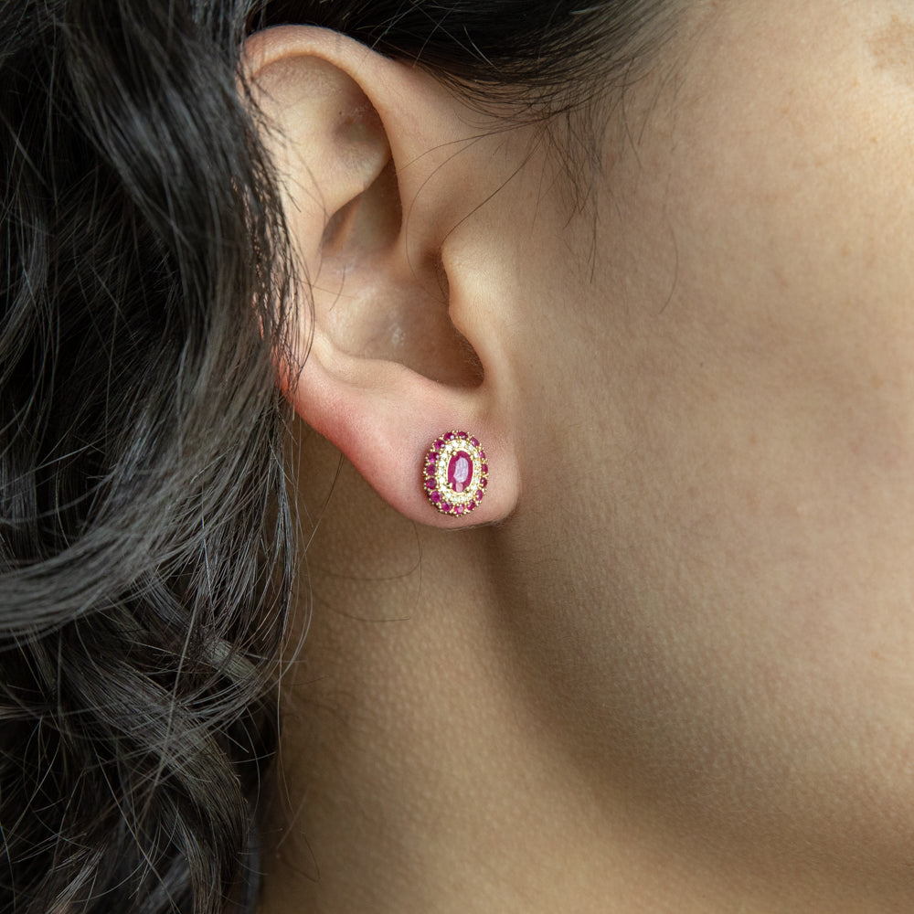 Stylish 9ct Yellow Gold Natural Ruby and Diamond Stud Earrings