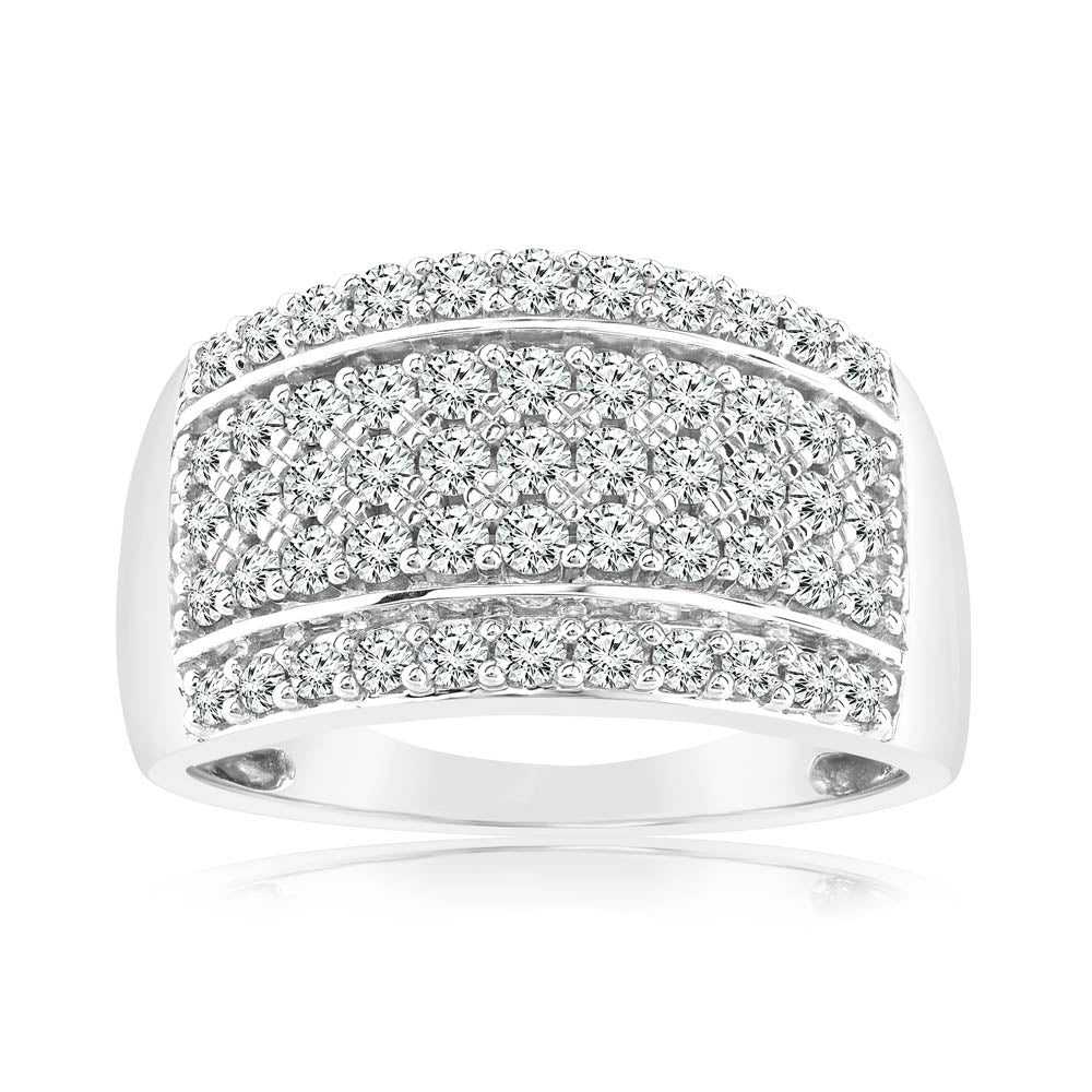 Stunning 0.95 Carat Cluster Diamond Dress Ring Crafted in 14ct White Gold
