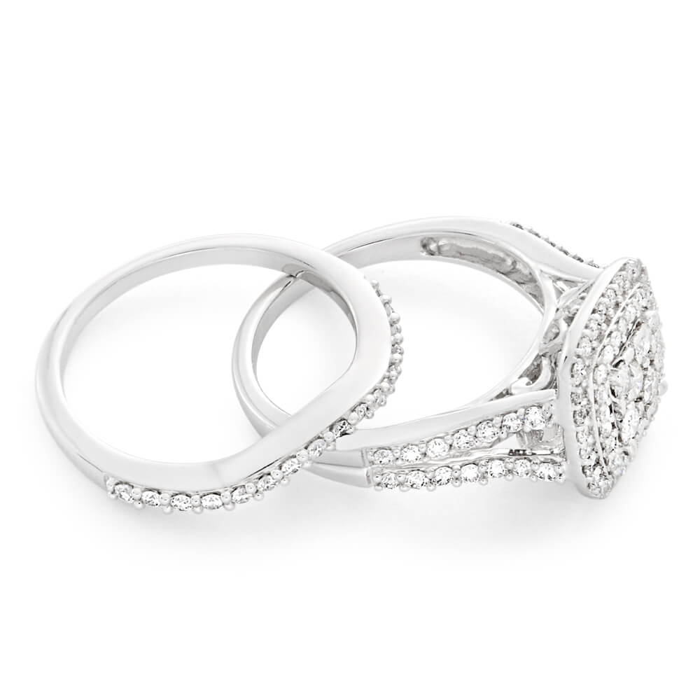 Exquisite 9ct White Gold Bridal Set of 2 Rings with 1.2 Carats of Diamonds