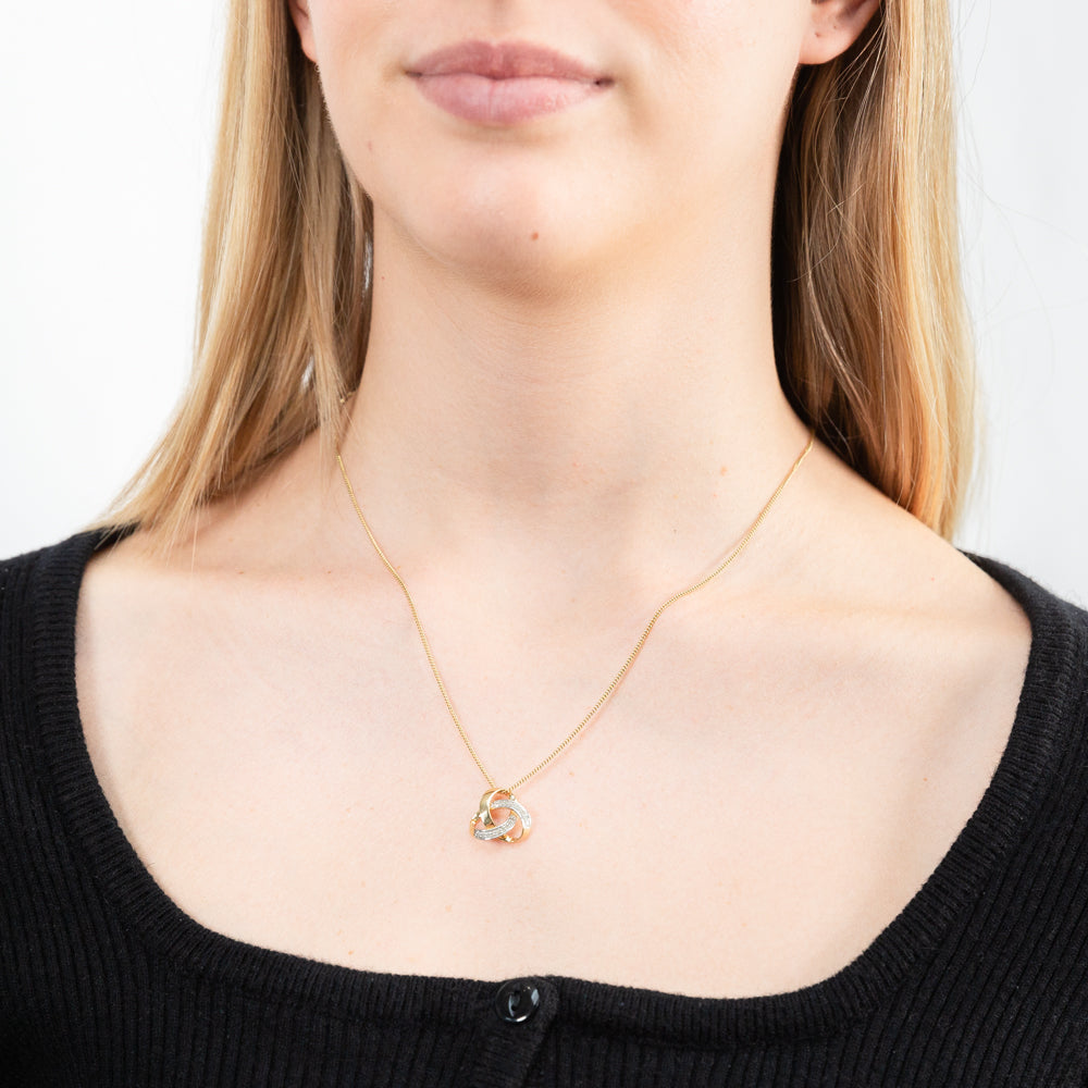 Exquisite 9ct Yellow Gold Diamond Knot Classic Pendant