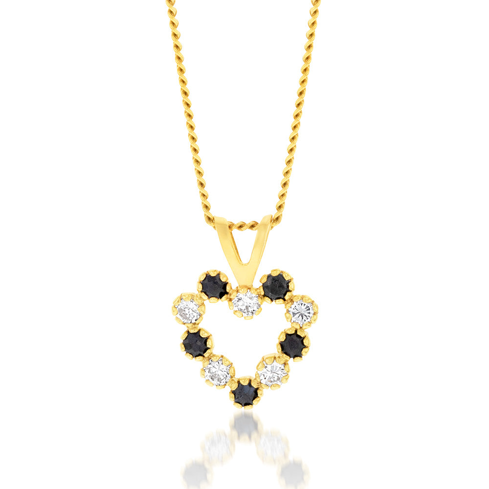 Exquisite 9ct Yellow Gold Blue and White Zirconia Heart-Shaped Pendant