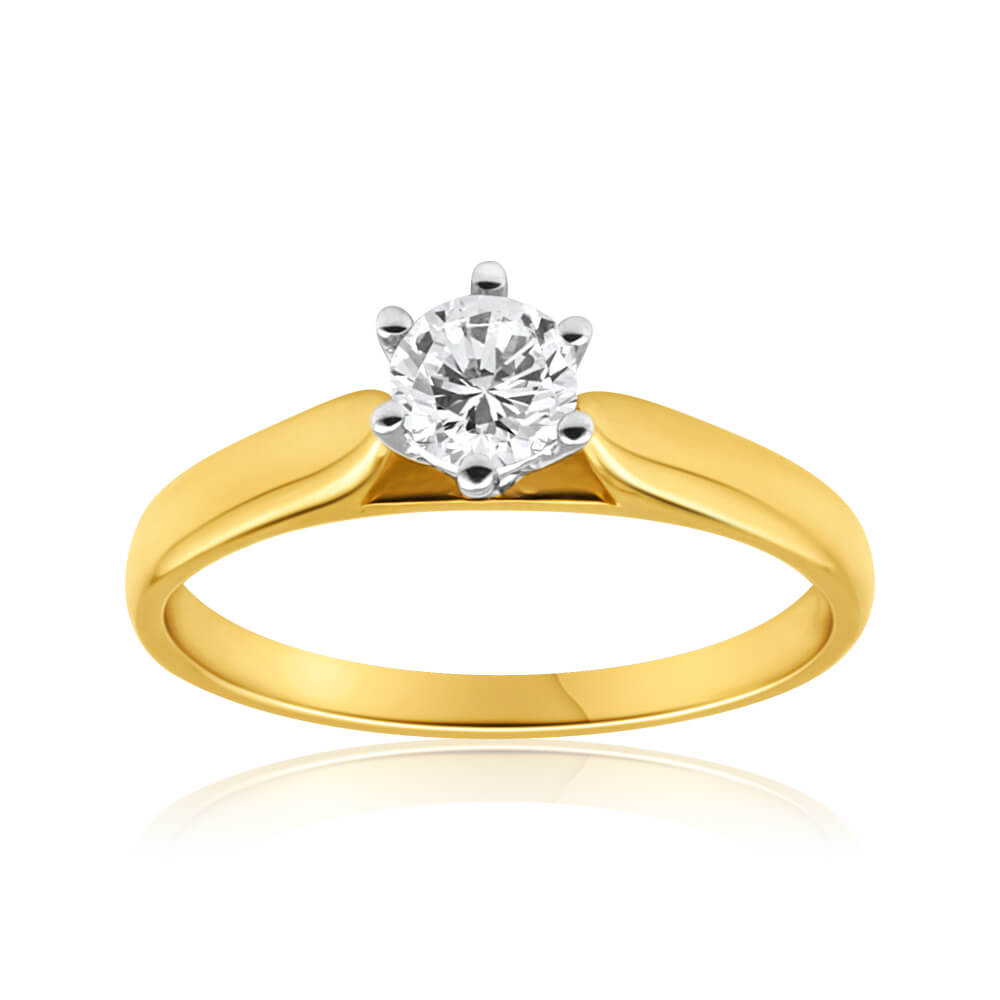 Exquisite 9ct Yellow and White Gold Half - Carat Single Diamond Solitaire Engagement Ring