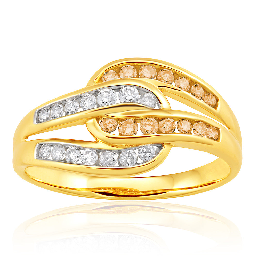 Exquisite Australian Diamond 9 Carat Yellow Gold 0.5 Carat Total Weight Loop Diamond Dress Ring