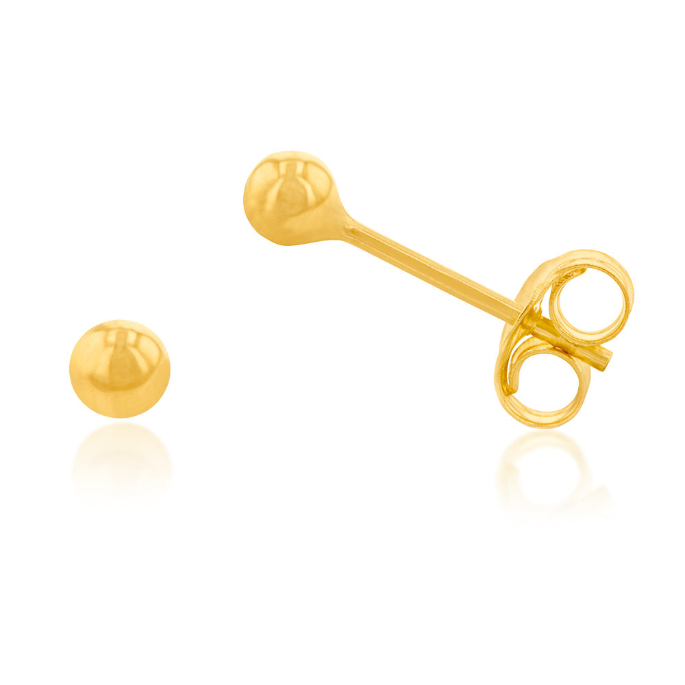 9 Carat Yellow Gold 3 Millimeter Ball Stud Earrings - Classic Jewelry Pieces