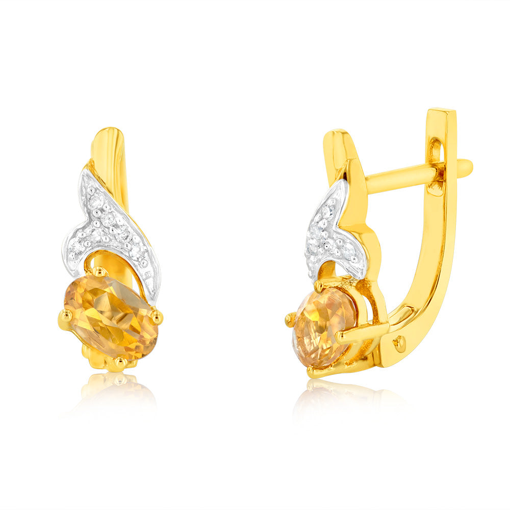 Stylish 9ct Yellow Gold Citrine and Diamond Decorative Hoop Earrings for Fashion Lovers