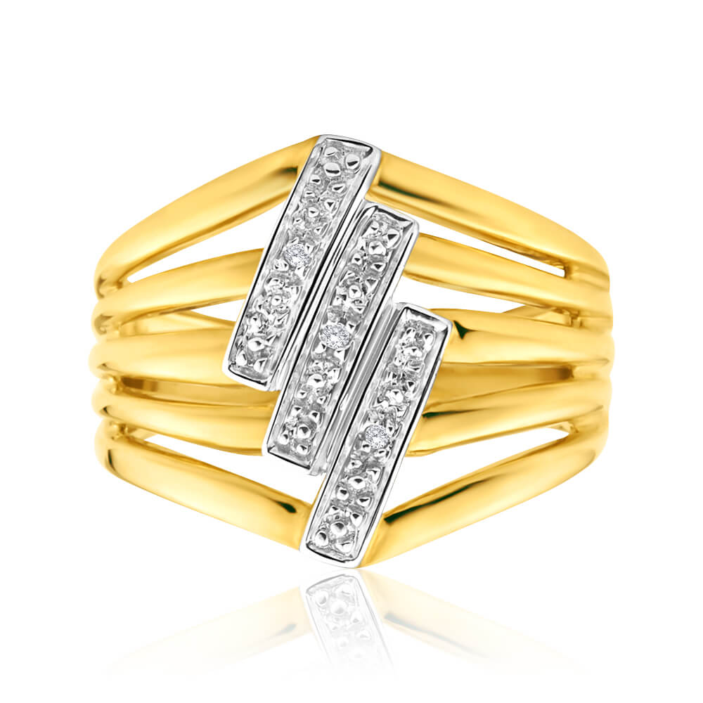 Stunning 9ct Yellow Gold Bar-Style Diamond Engagement Ring for Women