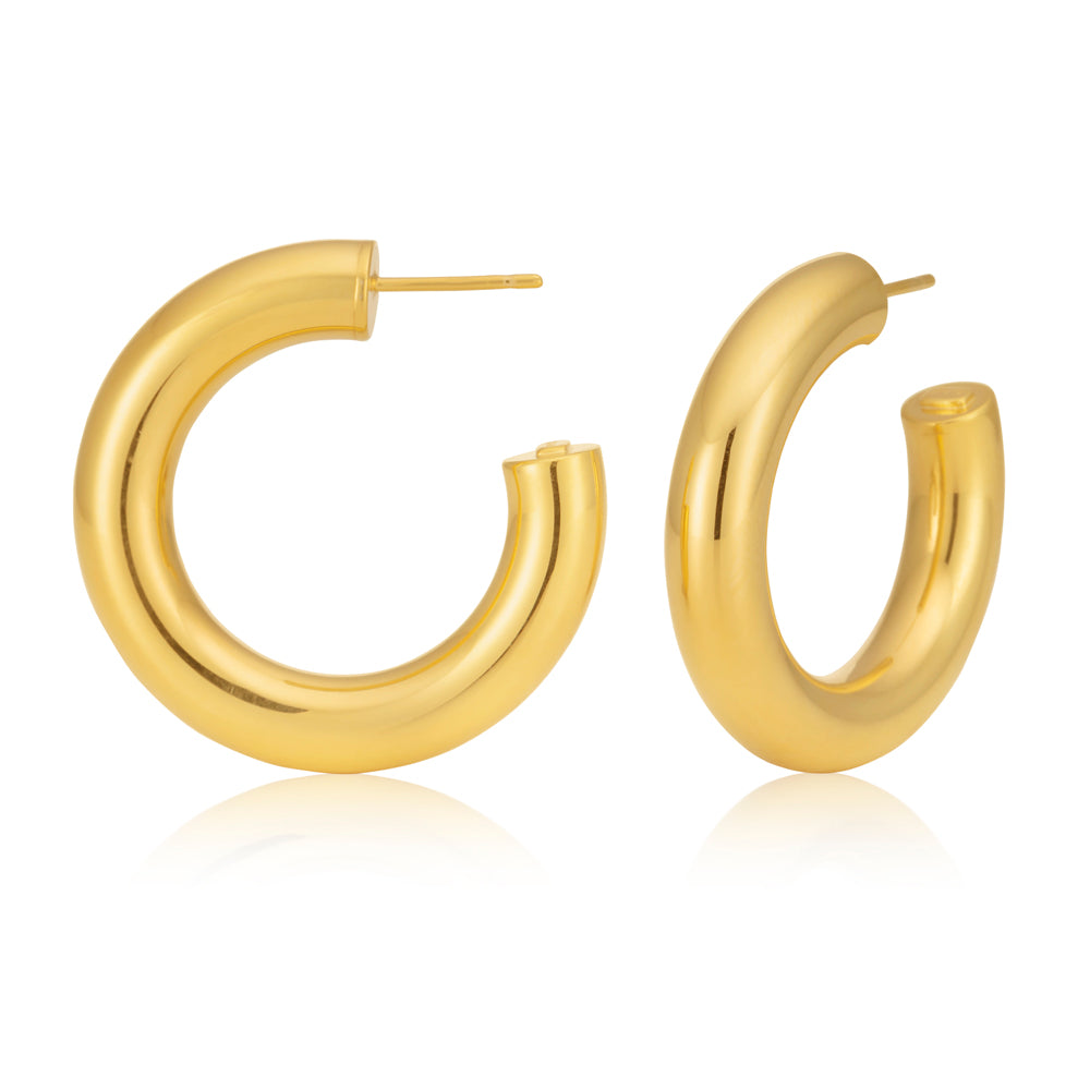 20mm Thick 9ct Yellow Gold Filled Plain Half Hoop Earrings