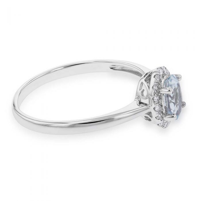 9 Carat White Gold Ring Featuring Aquamarine Gemstone and 0.10 Carat Diamond