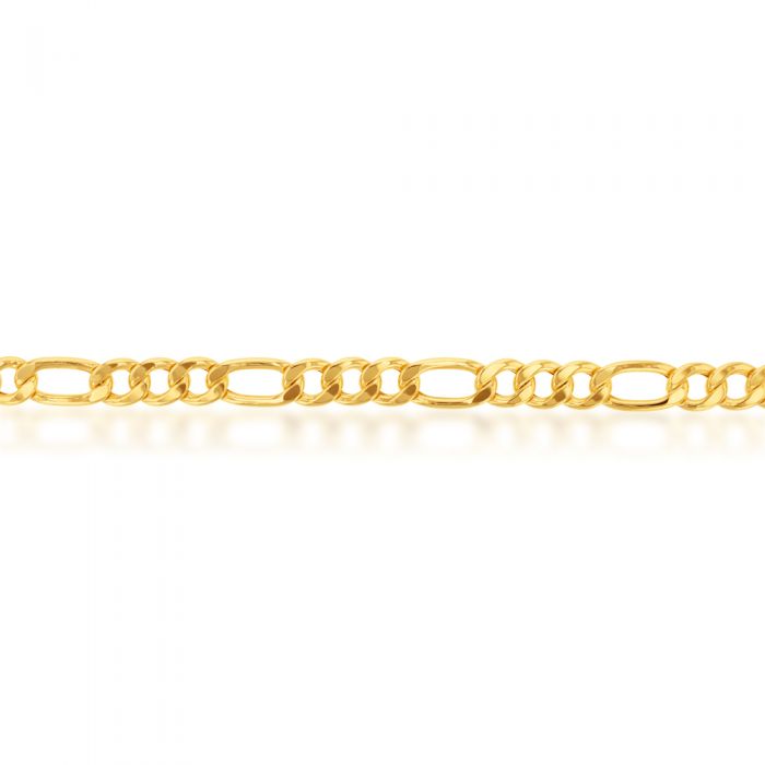 9ct Yellow Gold-plated Copper 3:1 Figaro Style Men's and Women's Bracelet, 21cm Length, 230 Gauge