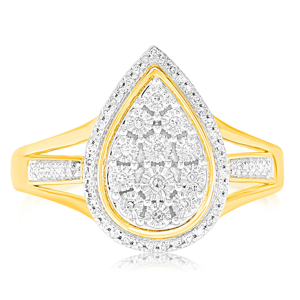 Stunning 9ct Yellow Gold Ring with 1/10 Carat and 58 Round Brilliant Diamonds