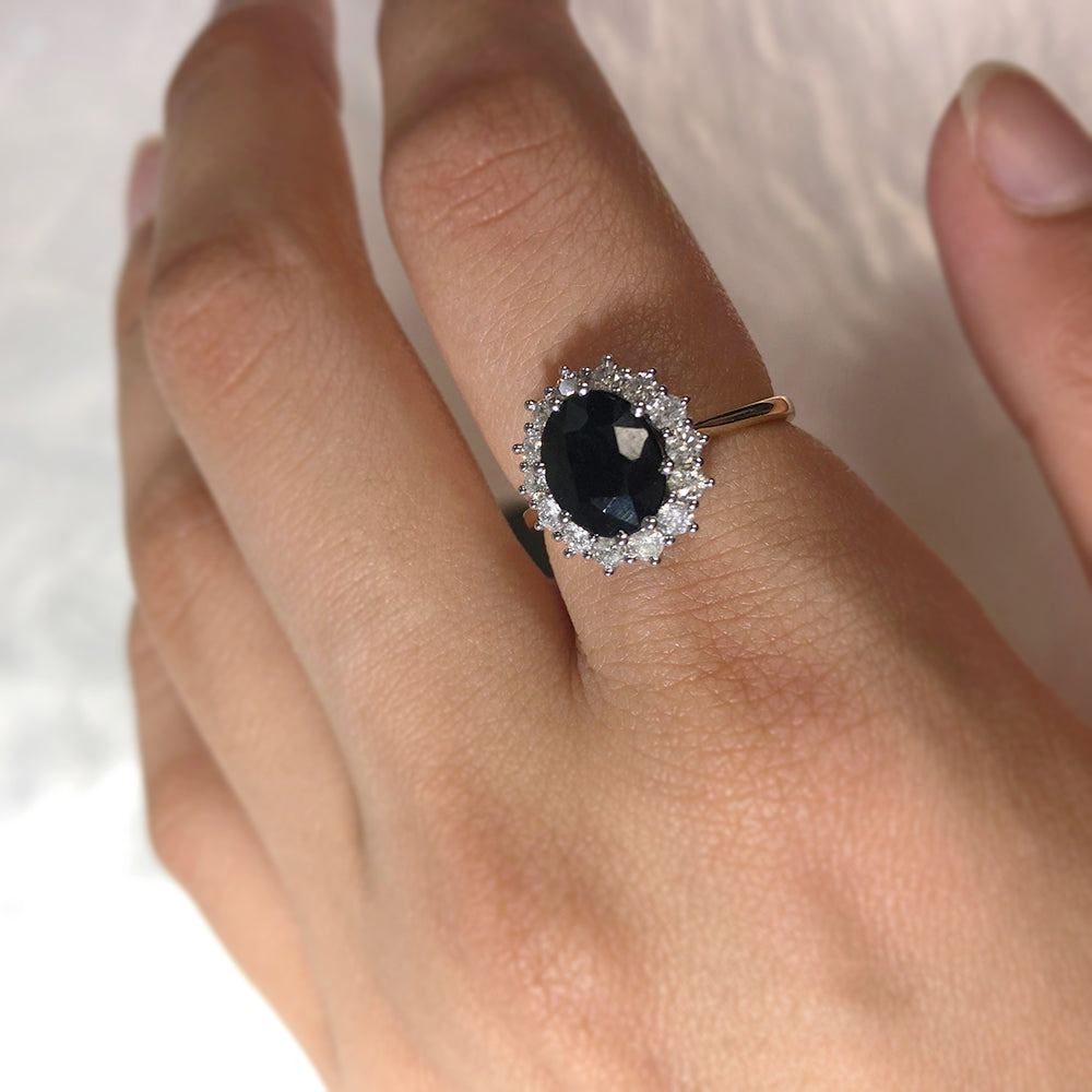 9ct Yellow Gold Ring with 2.50 Carat Natural Oval Sapphire (9X7mm) and 0.50 Carat Diamonds