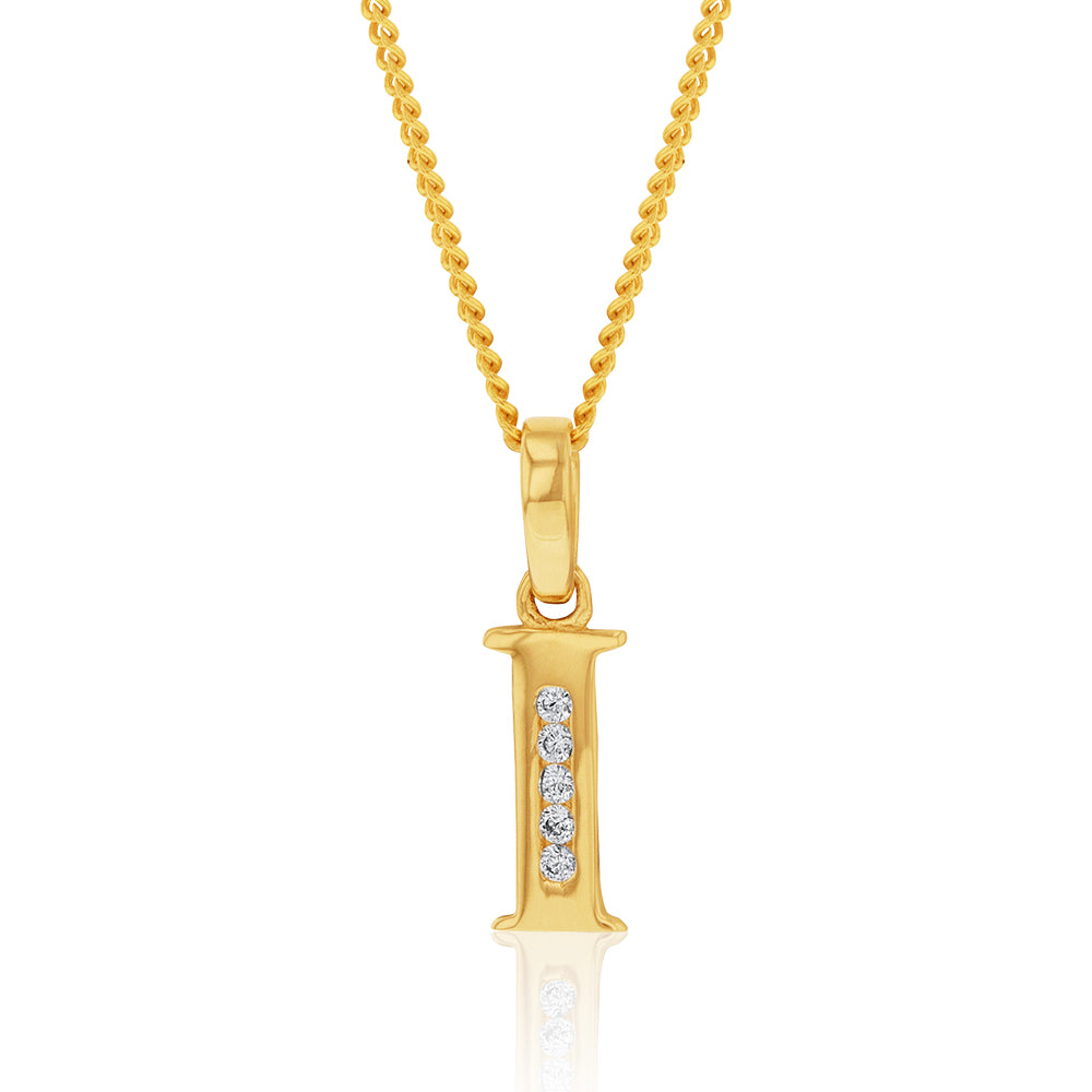 Exquisite 9 Carat Yellow Gold Initial 'I' Zirconia-Embellished Pendant for Personalized Jewelry Style