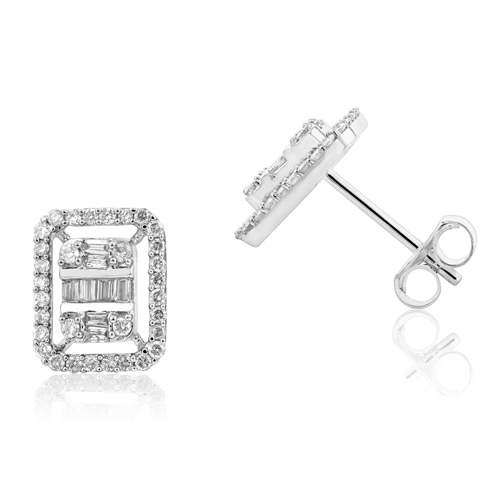Exquisite 14 Carat White Gold Half - Carat Diamond Stud Earrings for Women's Jewelry Collection