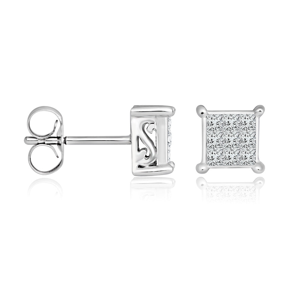 Gorgeous 14 Carat White Gold Diamond Stud Earrings with a 1/4 Carat Total Diamond Weight