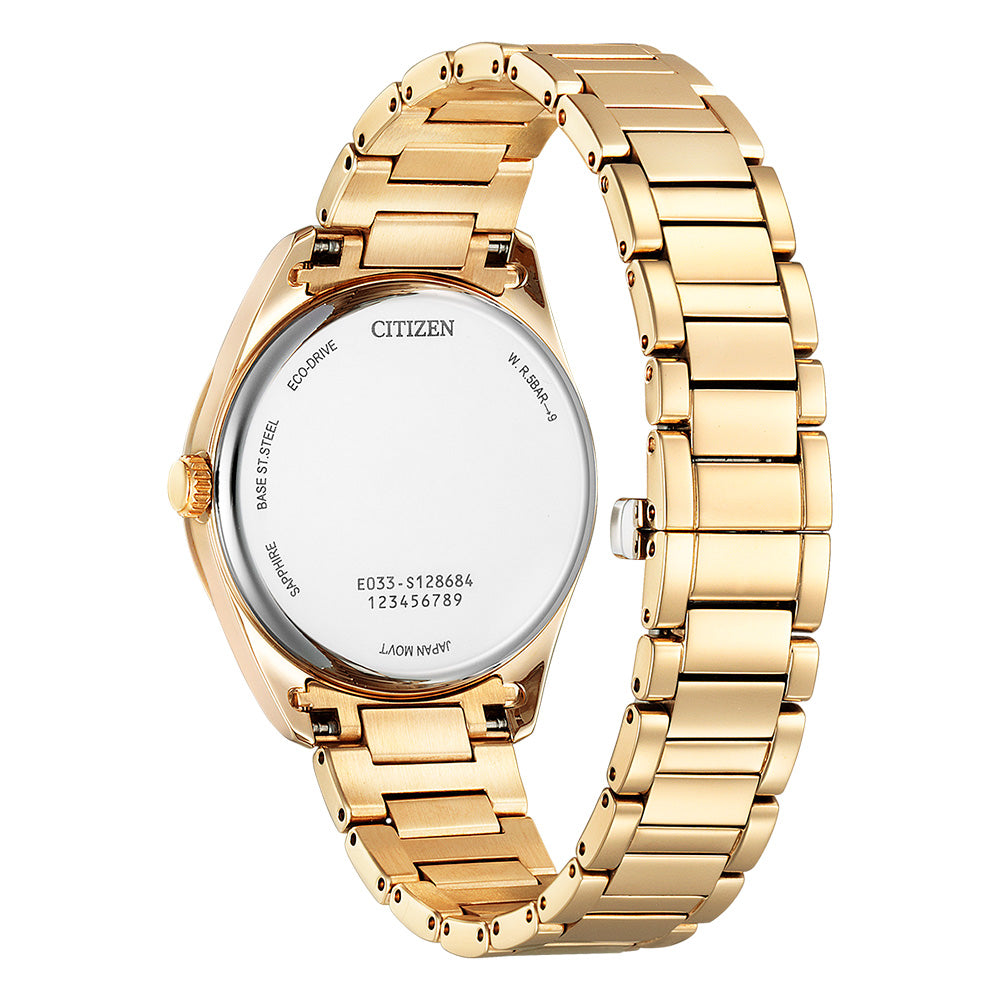 Stylish Citizen Eco - Drive Women's EM0973 - 55A Dress Watch in Yellow Gold Tones