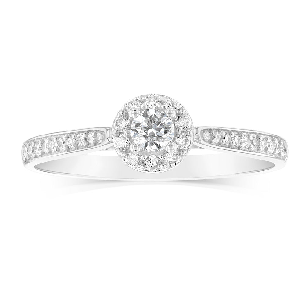 1/4 Carat Diamond Halo Solitaire Ring in 9ct White Gold