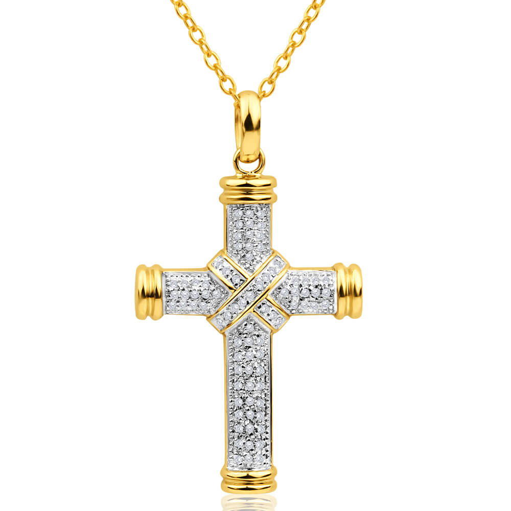Exquisite 9ct Yellow Gold Diamond Cross Pendant with 1/4 Carat Diamonds