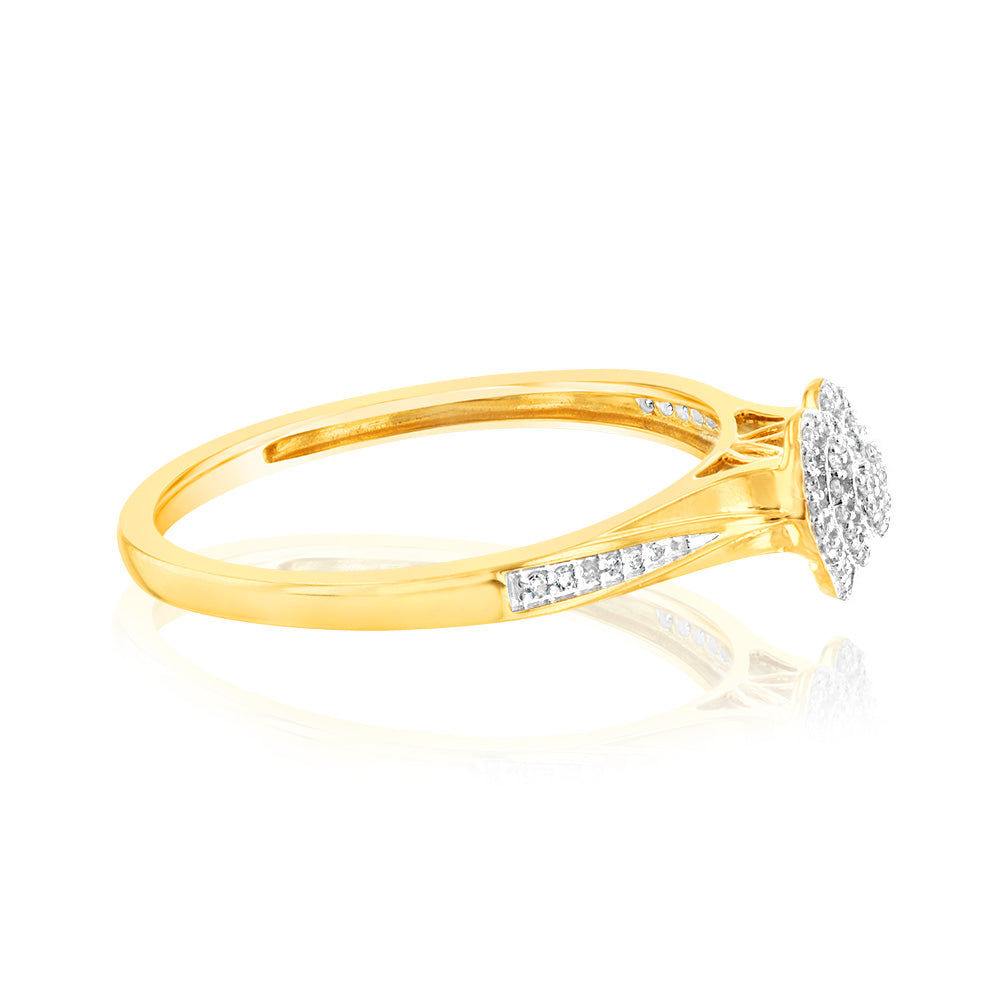 9ct Yellow Gold Ring with 1/10 Carat Diamond in Heart Shape