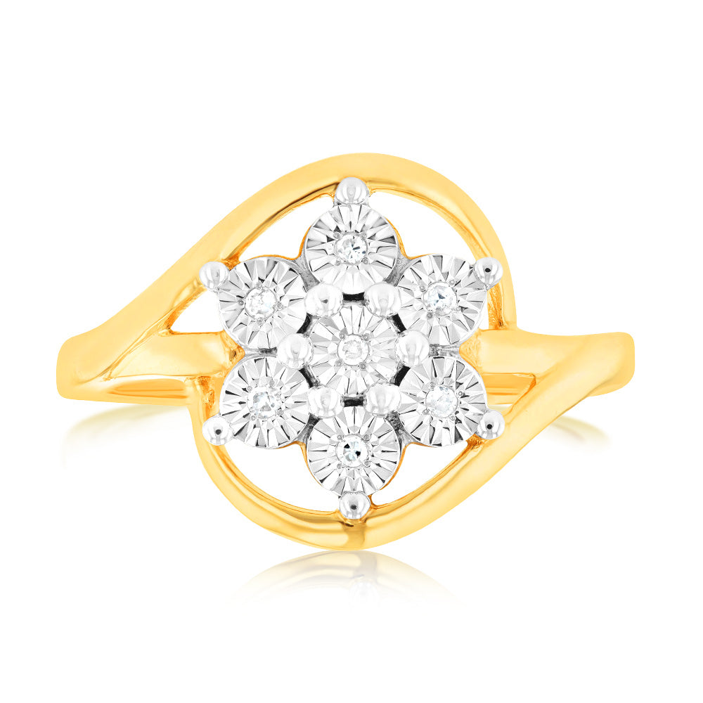 Exquisite 9ct White and Yellow Gold Cross Over Diamond Ring for Elegance