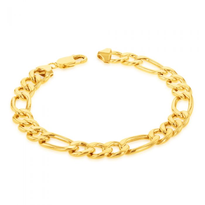 9ct Yellow Gold-plated Copper 3:1 Figaro Style Men's and Women's Bracelet, 21cm Length, 230 Gauge