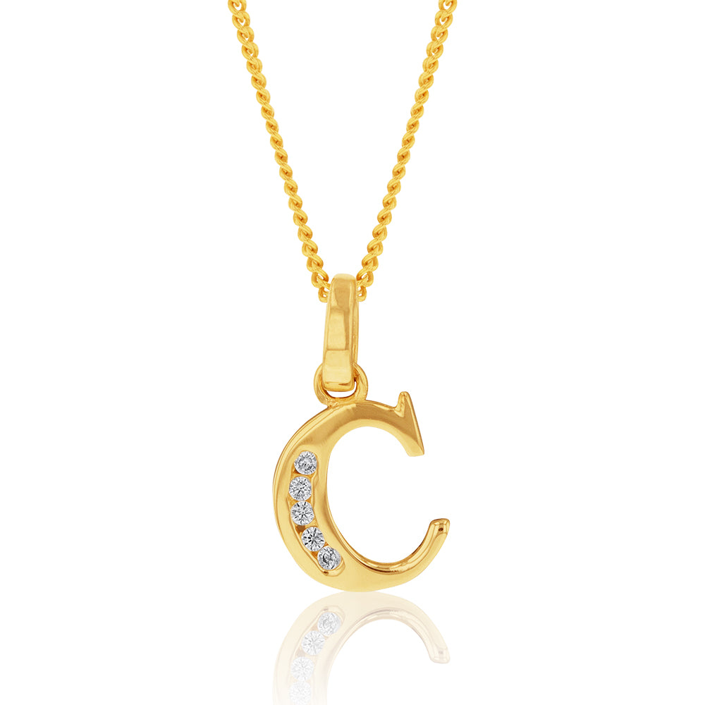 Stunning 9ct Yellow Gold Initial C Zirconia Jewelry Pendant for Any Occasion