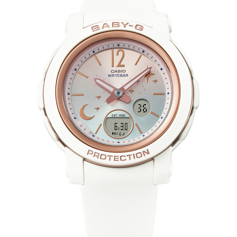 Baby-G BGA290DS-7A White Casual Watch with Moon and Stars Theme for Active Women