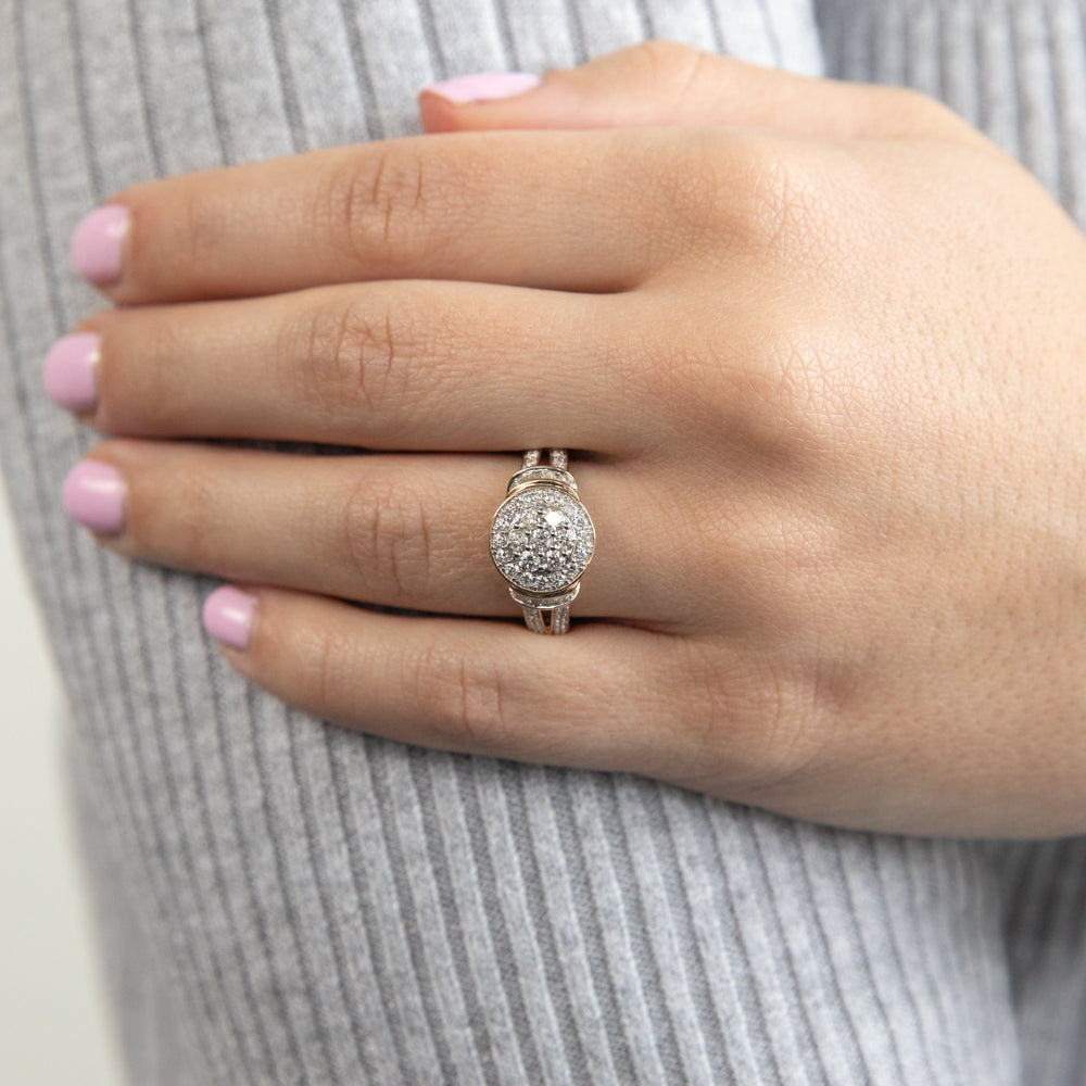 Exquisite 9ct Yellow Gold Cluster Ring with 1 Carat Mixed Cut Diamonds