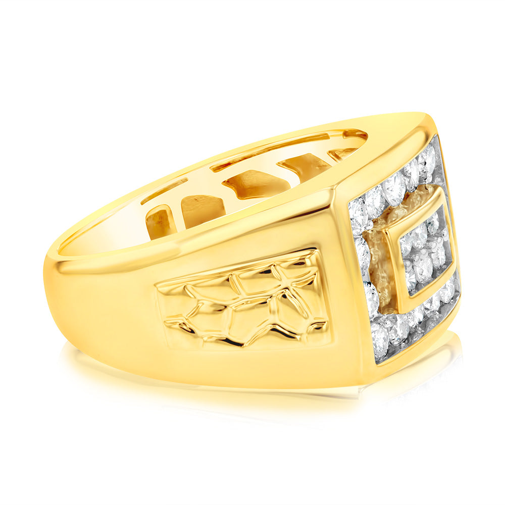 10ct Yellow Gold Gents Ring with a Stunning 1 Carat Diamond
