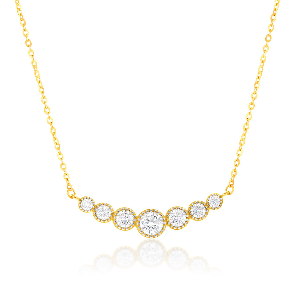 43cm 9ct Yellow Gold Necklet with Graduated Zirconia Stones
