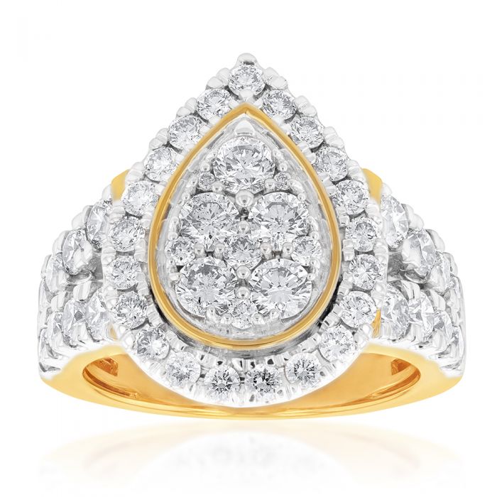 Stunning 9ct Yellow Gold Ring with 3 Carat Brilliant Cut Diamonds