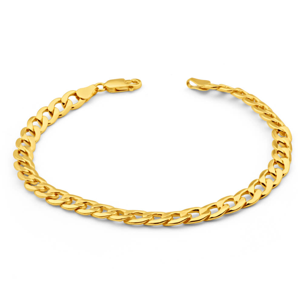 9 Carat Yellow Gold Copper - Filled Curb Bracelet, Ideal for Layering, 21cm Length and 150 Gauge